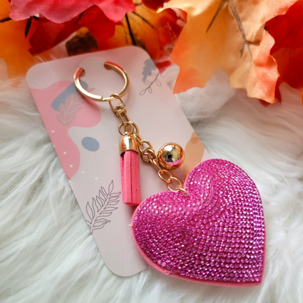 Pink Heart Keychain with Gold Accents